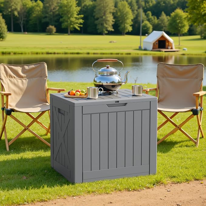 Patiowell 43 Gallon Resin Deck Box, Outdoor Storage Box for Patio Furniture, Deliveries, Pool Supplies,Waterproof and Lockable (Grey)