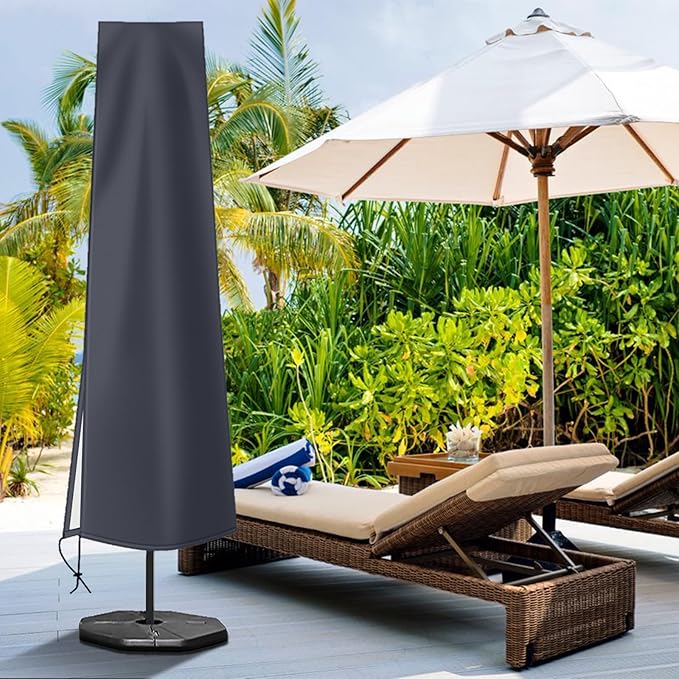 OKPOW Umbrella Cover 420D Oxford Fabric Patio Umbrella Covers Waterproof with Zip, for 9ft to 12ft Garden Outdoor Umbrella (Dark Grey)