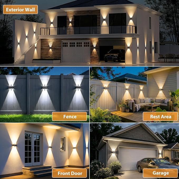 6PACK Solar Wall Lights Outdoor,Warm White 2 Lighting Modes Up & Down Solar Sconce Lights Dusk to Dawn Lighting IP65 Waterproof Solars Lights Outdoor for Exterior Front Porch Garage Fence Patio Yard