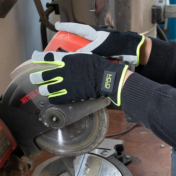 HANDLANDY Leather Gardening Gloves, Leather Work Gloves for Men Women | Durable Utility Men Women Garden Yard Working Glove, for Landscaping, Mechanic, Construction, Driving, Farming, Ranching