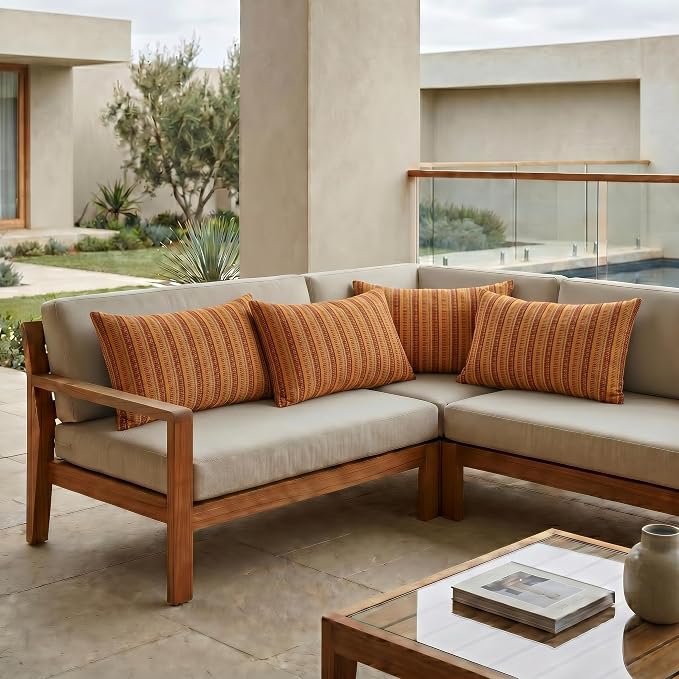 RSH DECOR: Sunbrella Lumbar Throw Pillows Set of 4 | 20" x 12" | Water and Fade-Resistant Performance Fabric | Outdoor Pillow Covers with Down-Alternative Inserts | Made in USA (Limelite Teak)