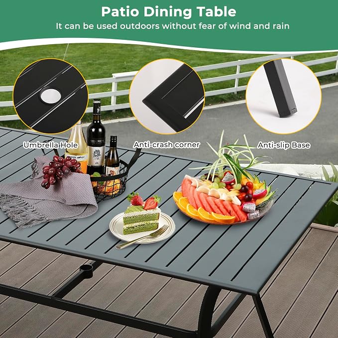 LVUYOYO 7-Piece Outdoor Patio Dining Set, Metal Swivel Chair & Rectangular Table Set, All-Weather Furniture for Backyard, Garden,Balcony,Porch (Red)