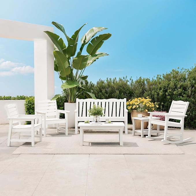 Patio Chairs Set of 2, Weatherproof HIPS Outdoor Dining Chair with Ergonomics Wide Seat, 400lbs Capacity Outdoor Chairs for Garden, Porch, Lawn & Backyard, White
