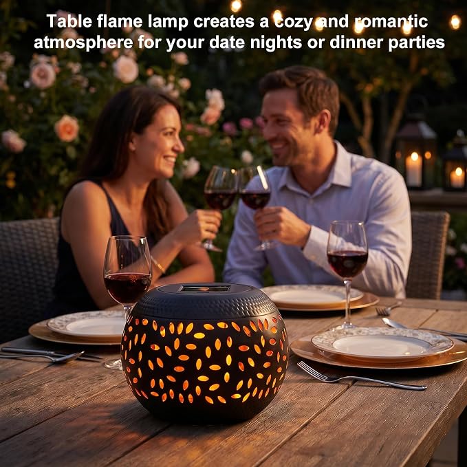 Solar Table Lights Outdoor Waterproof Flickering Flame Solar Lantern | Solar Lantern Decorative Metal Desktop Lamp for Gifts for Women Outside Garden Yard Patio & Indoor Tabletop Decor
