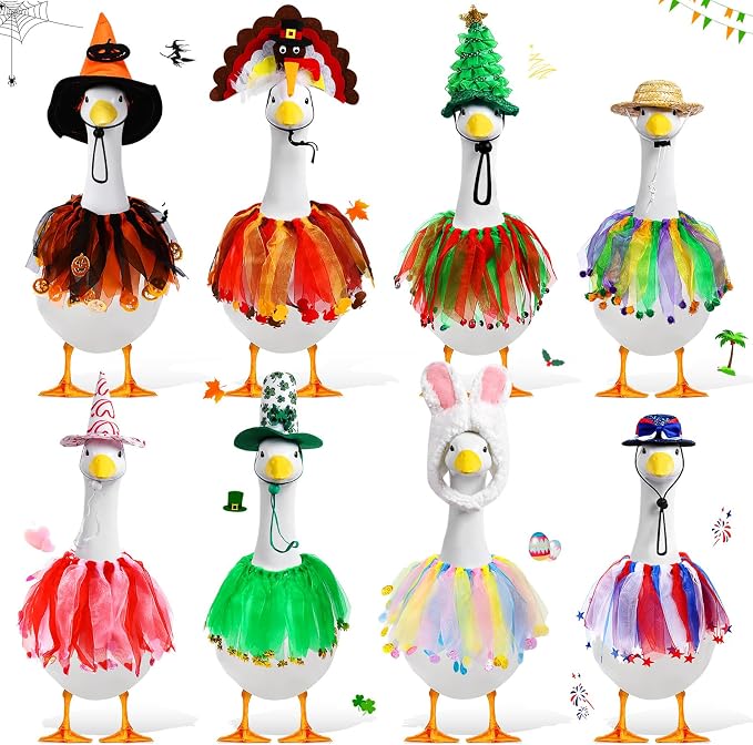 8 Set Holiday Porch Goose Outfits Halloween Fall Christmas All Seasons Porch Goose Clothes for 23" Goose Statue Lawn Patio Yard Garden Decor