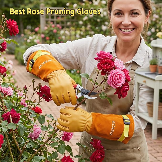 Cow Leather Gardening Gloves, Adjustable&Thorn Proof,Cactus Handling,Rose Pruning,Gardening Gifts For Women/Men