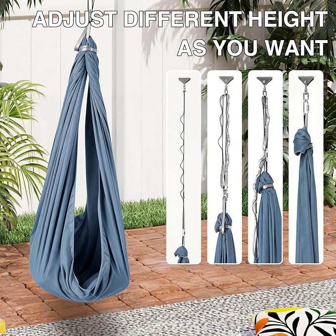 Sensory Swing, Indoor Outdoor Cuddle Hammock for Kids and Adults, with Heavy Duty Hardware, 360° Swivel, Calming Swing for Autism, ADHD and Sensory Integration