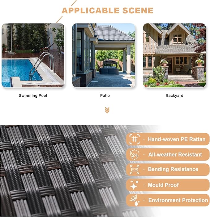 Kullavik 7 Pieces Outdoor Patio Furniture Set,Sectional Rattan Sofa Set Brown PE Rattan Wicker Patio Conversation Set with Tempered Glass Coffee Table and Washable Cushions Covers,Sand