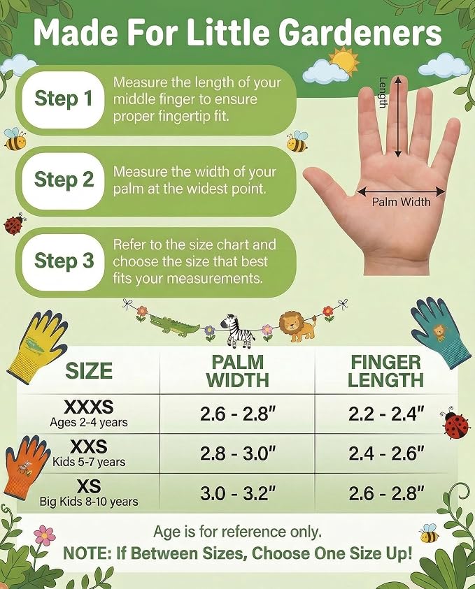 3/6 Pairs Kids Gardening Gloves, Skin-Friendly Rubber Coated Childrens Garden Gloves, Toddler Work Gloves Boys Girls