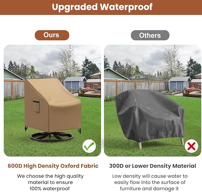 Mrrihand Outdoor Swivel Lounge Chair Cover Waterproof, 2 Pack Heavy Duty Patio Rocking Chair Covers for Outdoor Furniture, 33" W×37" D×38.5" H, Brown