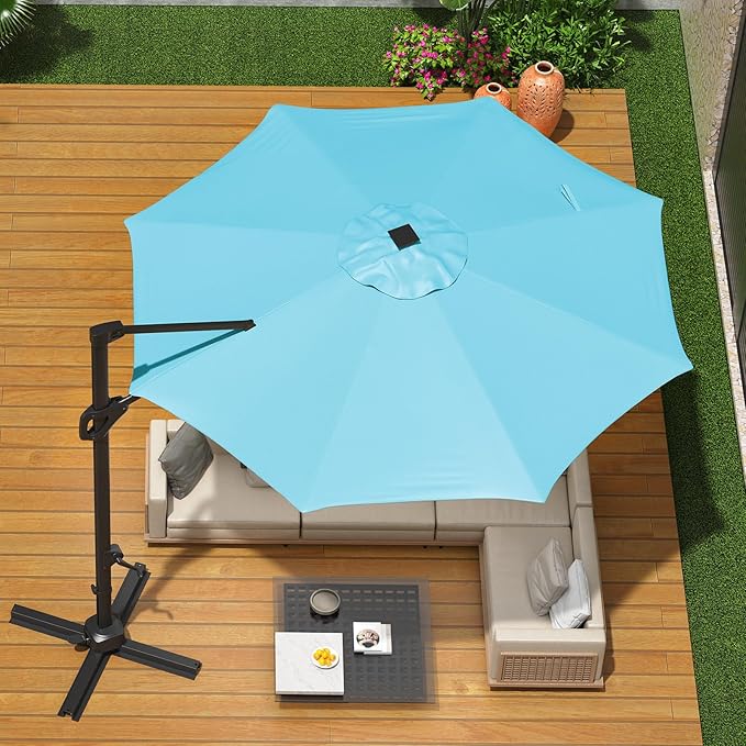 Garvee Cantilever Patio Umbrella 10ft Large Round Umbrella Outdoor Market Umbrellas 360°Rotation Offset Hanging Outdoor Shade for Patio