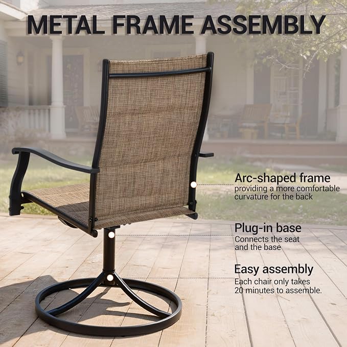 Patio Swivel Rocker Chairs Set of 8,Outdoor Dining Chairs High Back,15° Gentle Rocking Patio Chair with Padded Textilene, Metal Frame for Poolside Lawn Garden,Brown(8 PCS)