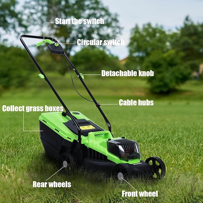 Battery Cordless Self Propelled Lawn Mower - 1600W Electric Lawn Mower, Walk-Behind Lawn Mowers, Upgraded Brushless Push Mower, 30L Grass Tank, Lightweight & Quiet Green