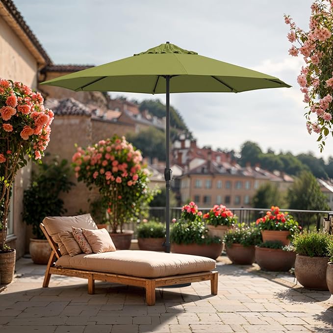 California Umbrella 10-Year Protection 9 Ft Outdoor Patio Umbrella, Pacifica Fade-Resistant Fabric, Auto-Tilt, Heavy Duty Aluminum Frame, 8 Reinforced Ribs for Pool or Deck, Bronze Pole, Ginkgo