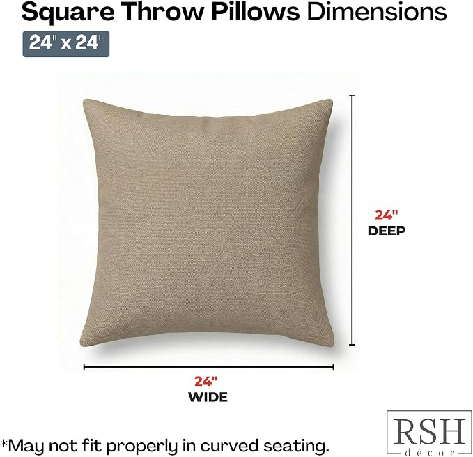 RSH DECOR: Sunbrella Square Throw Pillows Set of 4 | 24" x 24" | Water and Fade-Resistant Performance Fabric | Outdoor Pillow Covers with Down-Alternative Inserts | Made in USA (Vesper Alpaca Stone)