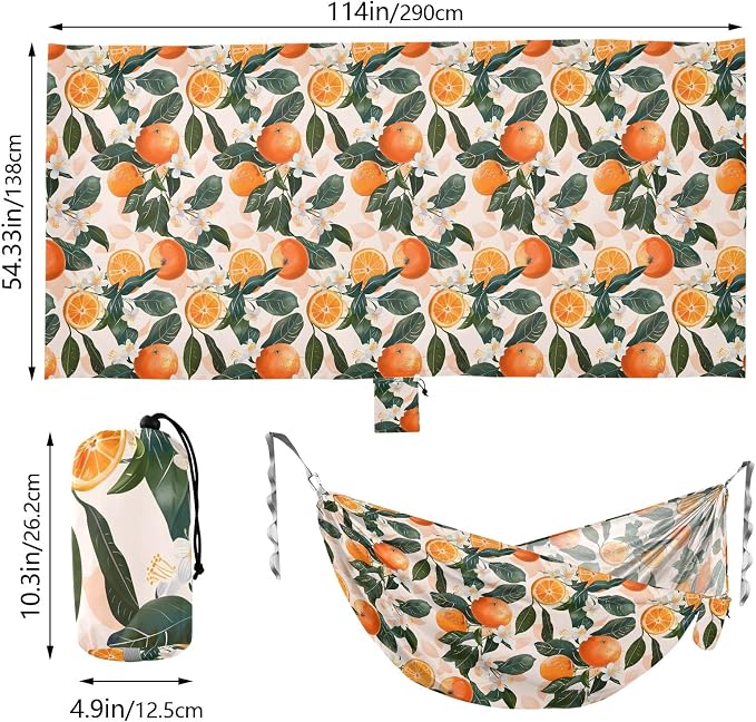 Camping Hammock Outdoor Hammocks for Outside Oranges Flowers Light Pink Beach Trees Portable Lightweight with Pockets Tree Straps Indoor Small