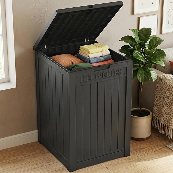 ROJIK Package Delivery Box 55 Gallon with Lockable Secure,Outdoor Package Drop Container Waterproof for Porch Patio and Curbside(Black)