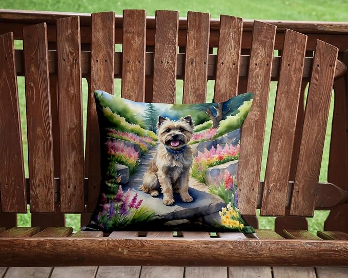 Caroline's Treasures Cairn Terrier Spring Path Throw Pillow Machine Washable, Indoor Outdoor Decorative Pillow for Couch, Bed or Patio, 14Hx14W