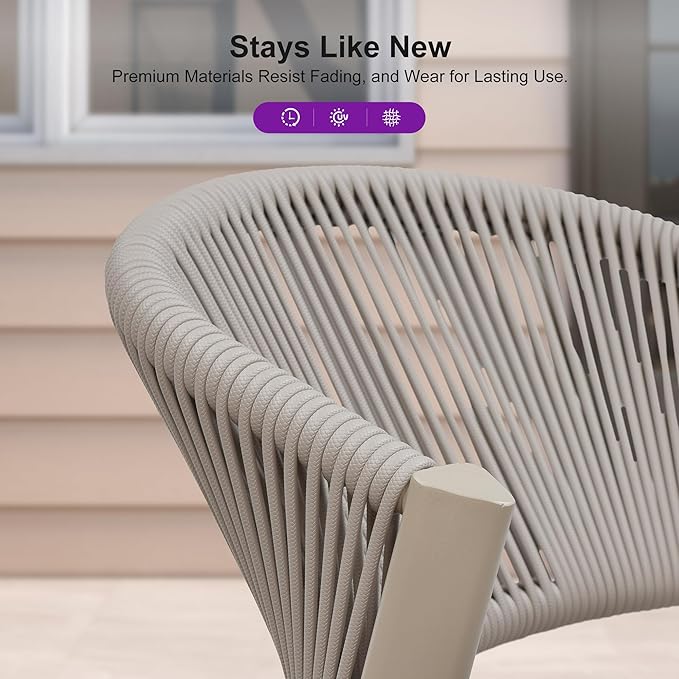 PURPLE LEAF 5 Pieces Oversized Round Dining Set Aluminum Frame and Wicker Rattan Patio Table and Chairs with Cushions for Garden Deck Outdoor Champagne