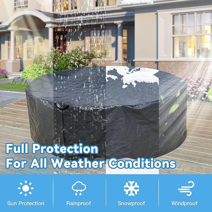 Round Patio Table and Chairs Cover, Outdoor Furniture Set Covers Waterproof,Heavy Duty,UV-Resistant,Windproof,Extra large,110"D×28"H