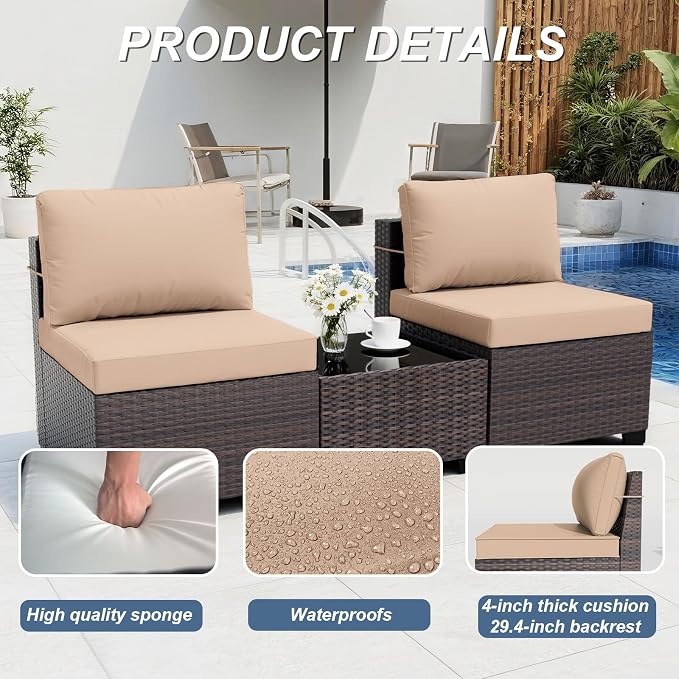 ALAULM Patio Furniture Set with Fire Pit Table 55000 BTU, Outdoor Sectional with Wide Seat and Thick Cushion, 8 Piece Wicker Rattan Conversation Set with Coffee Table for Garden, Deck, Sand