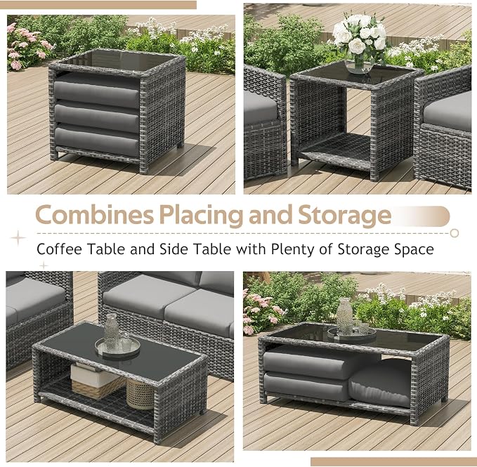 U-MAX Patio Furniture Set with Two Table, 7 PCS Outdoor Furniture for Garden