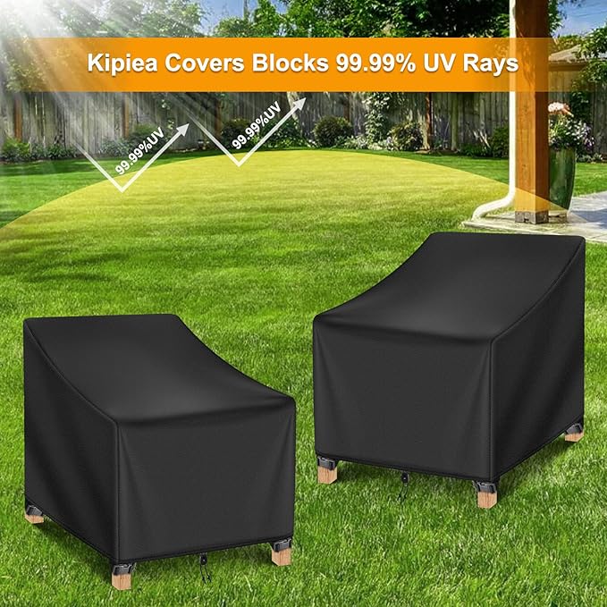 Kipiea Patio Chair Covers Waterproof Winter 2 Pack - Heavy Duty Lawn Outdoor Furniture Chair Covers with Anti UV and No Tears, No Fading (30" W x 37" D x 31" H)