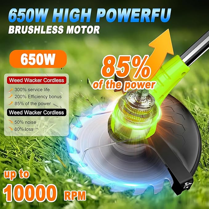 Aokia Electric Weed Wacker Cordless, 12V Battery Powered Weed Eater Cordless with Adjustable Pole (65inch), Lightweight Grass Trimmer Cutter/Edger/Mower with 2 Types Blade for Garden and Yard Lawn