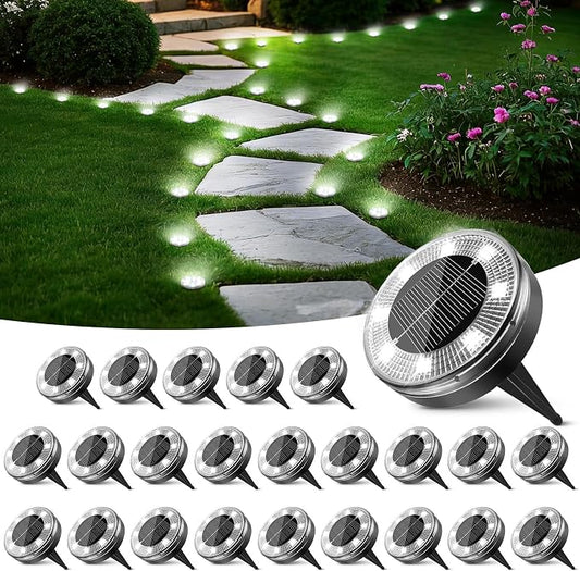 Mini Solar Ground Lights, 24 Pack Flat Solar Disc Lights Outdoor Waterproof, 2.3 Inch Small Solar Garden Lights Landscape Lighting for Outside Pathway Garden Yard Lawn Walkway,Cool White