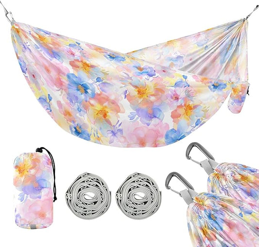 Camping Hammock Outdoor Hammocks for Outside Flowers Soft Pastel Beach Trees Portable Lightweight with Pockets Tree Straps Indoor Small