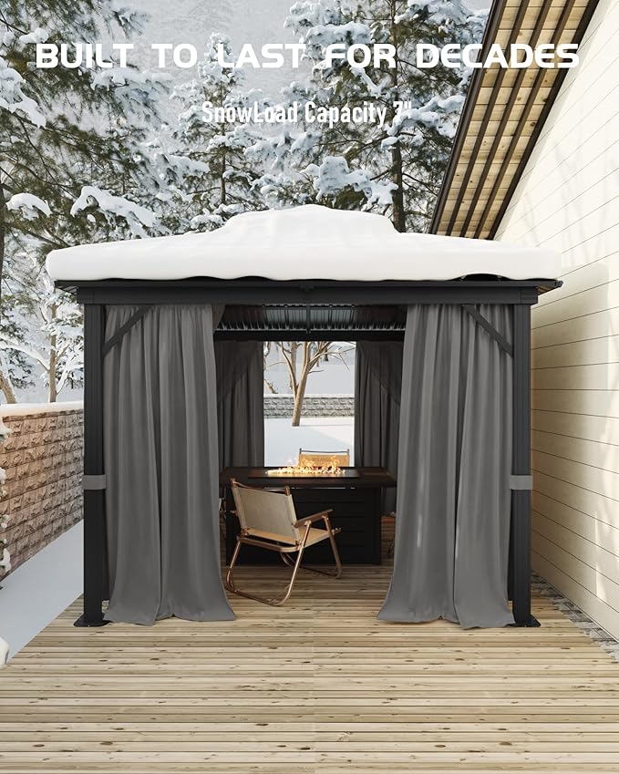 12x12 Gazebo Hardtop, Aluminum Frame Gazebos with Galvanized Steel Double Roof, Mosquito Net & Privacy Curtain,for Patio, Porch, Garden, Lawn, Deck, Backyard