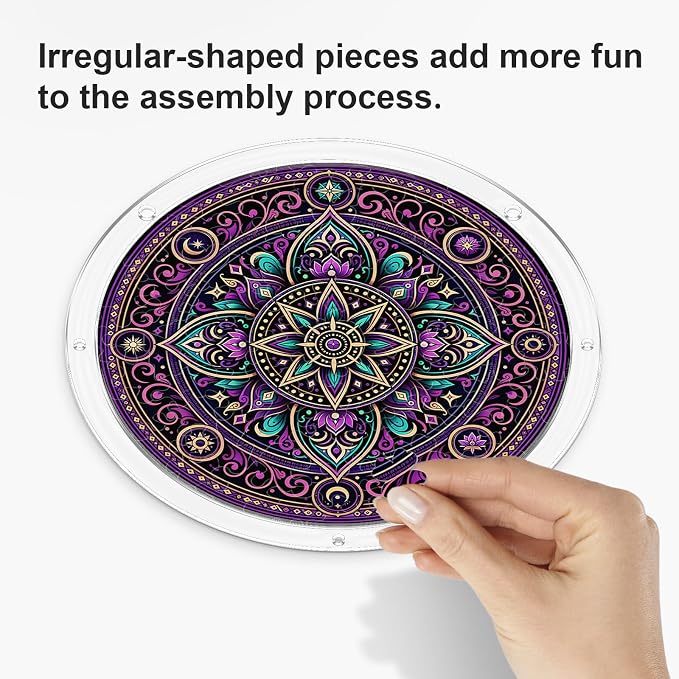 Acrylic Puzzle Suncatcher, Sun Catchers Puzzle for Window Hanging | 7.4 Inch Purple Mandala DIY Suncatcher Puzzle Gifts for Adults, Women, Men, Wife, Mom, Home & Garden Decor