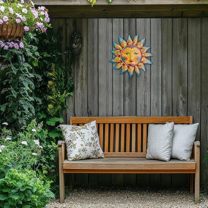 Daogtc Metal Sun Flower Wall Decor,12.87 inches Sun Wall Art Hanging Decoration for Indoor and Outdoor, Garden Farmhouse Yard Patio Fence Living Room Bedroom Decor