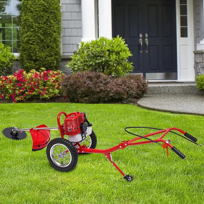 Gas Lawn Mower, Gas Powered Irrigation Mower Two-Stroke Walk-Behind Push Lawn Mower Single Cylinder Gasoline Engine Grass Trimmer (US Stock)