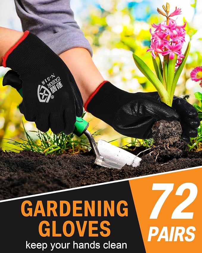 Potchen 72 Pairs Gardening Work Gloves Bulk for Men Women, Rubber Coated Garden Multipack Safety Construction Glove