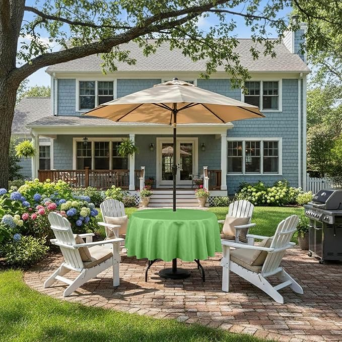 Outdoor Tablecloth Wrinkle-Free Stain Resistant Waterproof Polyester Fabric Table Cover with Zipper Umbrella Hole for Picnic/Party/Dinner/Patio Garden(60inch Round,Zippered,Olive Green)
