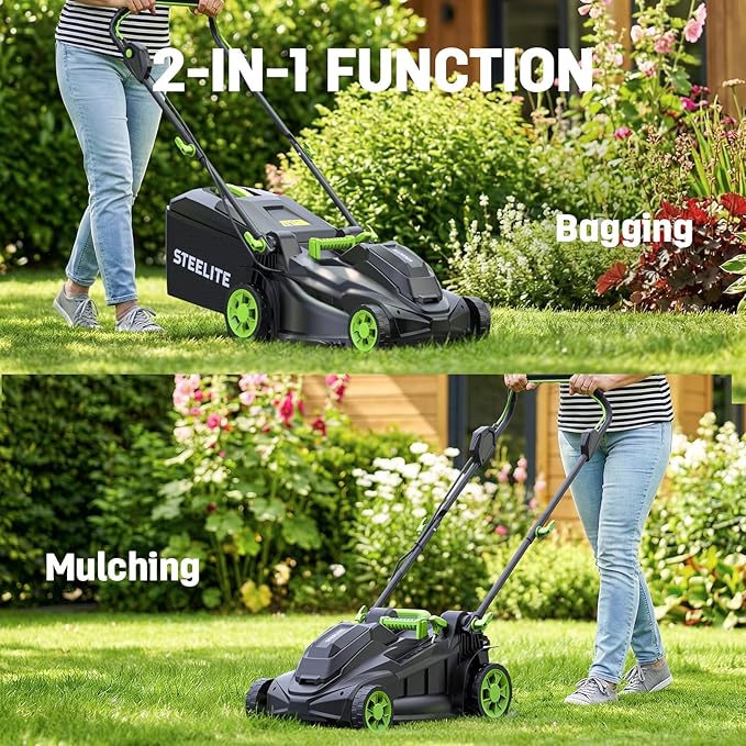 STEELITE 40V 17" Cordless Electric Lawn Mower with Brushless Motor, 6-Position Height Adjustment, 2-in-1 Bagging Mulching, 2PCS 4.0Ah Batteries & Charger Included