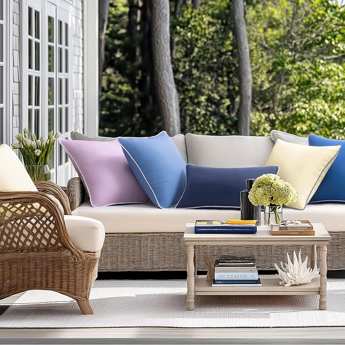 Phantoscope Pack of 2 Outdoor Waterproof Throw Pillow Covers Decorative Square Cushion Case Patio Pillows for Couch Tent, Foggy Blue 12x20 inches