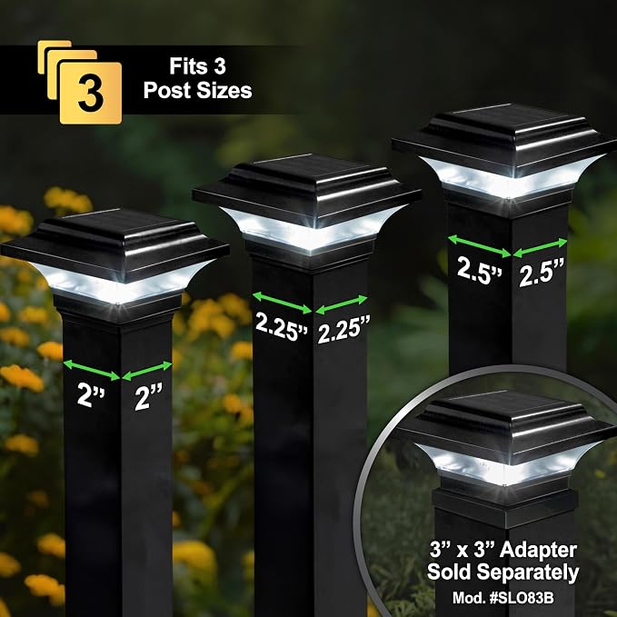 Classy Caps Imperial Solar Post Cap - Black SLO82B – Fits 2"x2",2.25"x2.25",and 2.5"x2.5" Post Sizes,High-Performance Solar LED,Durable Cast Aluminum Construction,Warm & Cool Light Modes,(Pack of 6)