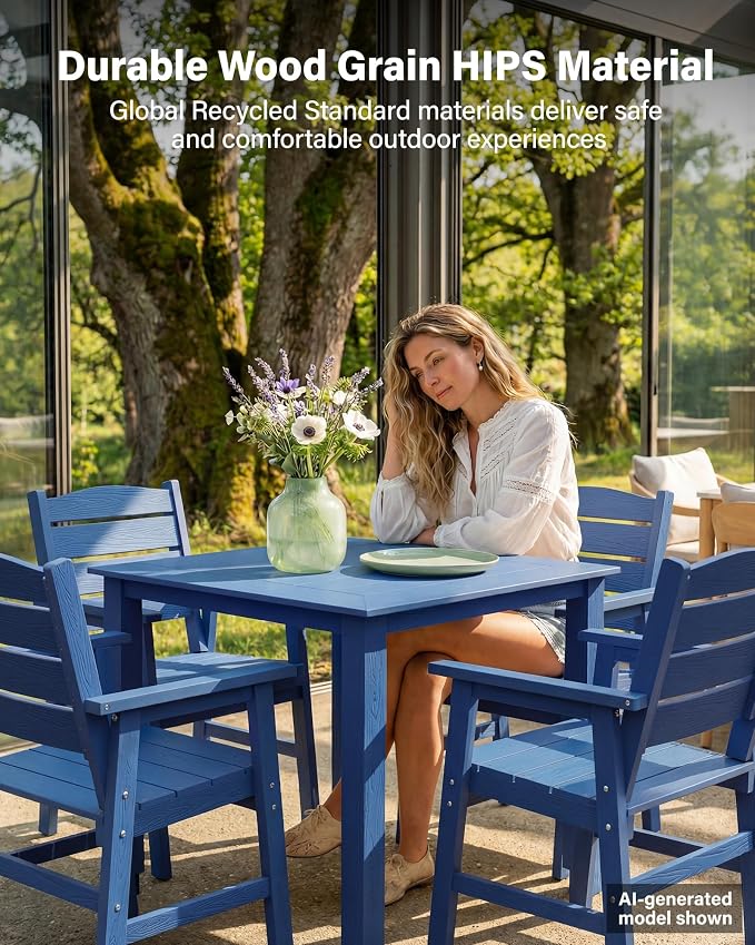YEFU HIPS Patio Dining Set for 6 : Modern Outdoor Table and Chairs Easy Clean Outdoor Dining Set - 8-Piece Waterproof All-Weather Easy Assembly Furniture for Backyard Garden Deck（Navy）