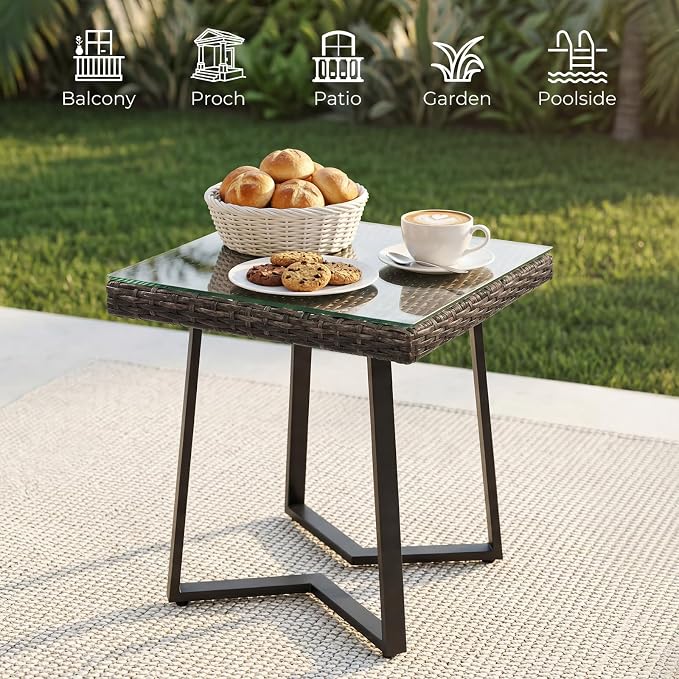 Wicker Patio Conversation Set, Outdoor Patio Furniture Set with Deep Seating, Wide Armrests & Thick Cushions, All-Weather Outdoor Furniture Set for Patio, Porch, Deck & Backyard