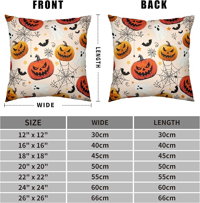 Halloween Pillow Covers 16x16 Set of 2 Jack-O-Lantern Bat Spider Web Ghost Throw Pillow Covers Horror Pumpkin Pillowcase Holiday Decor Cushion Case for Party Outdoor Sofa