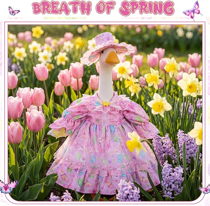 FuWeave Summer Goose Outfit Fancy Dress Butterfly Porch Goose Clothes for 23" Large Statue Outdoor Patio Yard Lawn Art Decoration