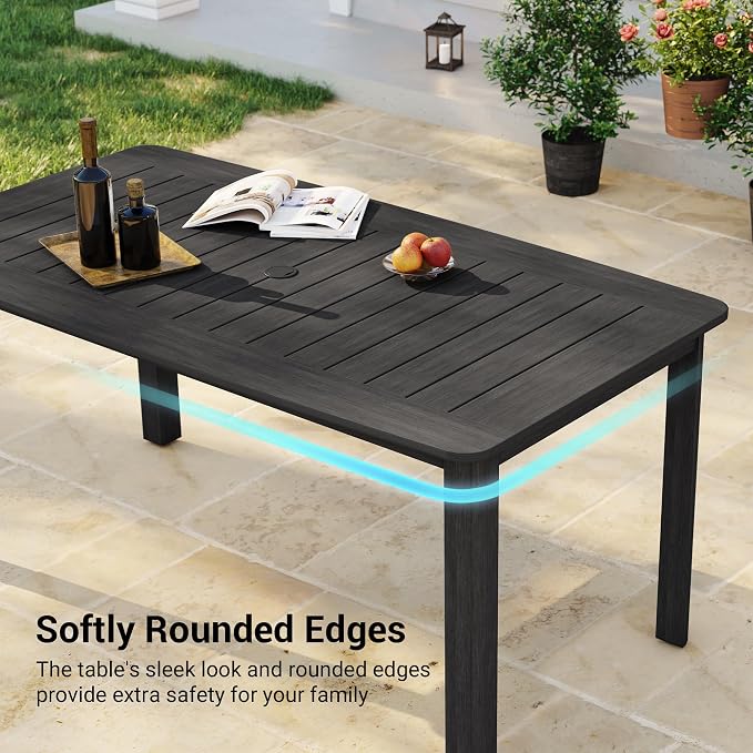 5-Piece HDPE Outdoor Dining Set for 4, Outdoor Table and Chairs | Weather Resistant Patio Table and Textilene Chairs set, Square Table with Umbrella Hole for Garden, Backyard and Lawn, Black