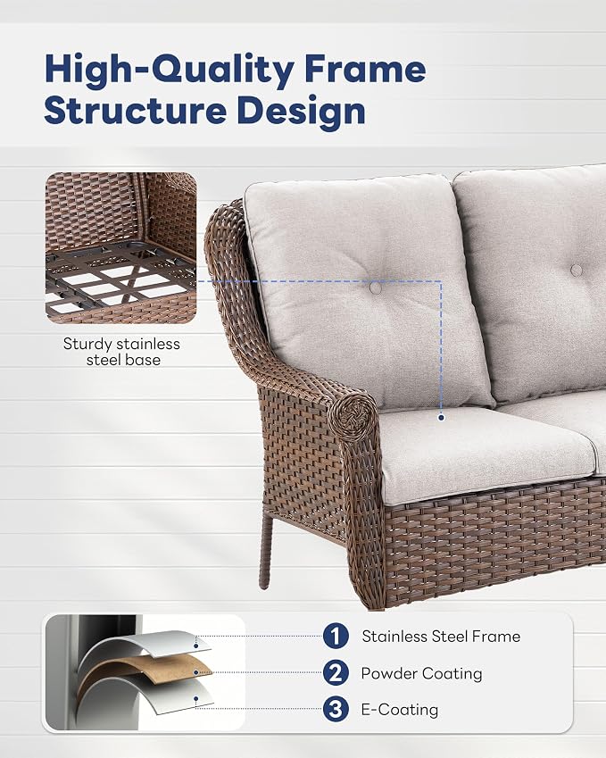 6 Pieces Wicker Patio Conversation Sets-Swivel Patio Chairs with Outdoor Sofa Outdoor Patio Furniture Set for Patio Deck Porch Garden Backyard-Brown/Beige
