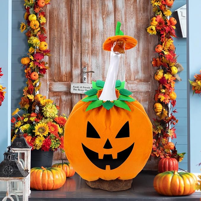 Halloween Pumpkin Goose Outfit Porch Fall Thanksgiving Summer Halloween Goose Clothes Yard Silly Lawn Duck Shirt for Autumn Party Cement Plastic Duck 23'' Porch Style