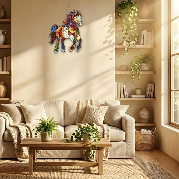 Horse Acrylic Suncatcher, Equestrian Lover Suncatchers for Window Hanging Ornament, Stained Glass Effect Art Garden Decor, Gifts for Mother's Day, Mom, Grandma, Wife, Women, Nana