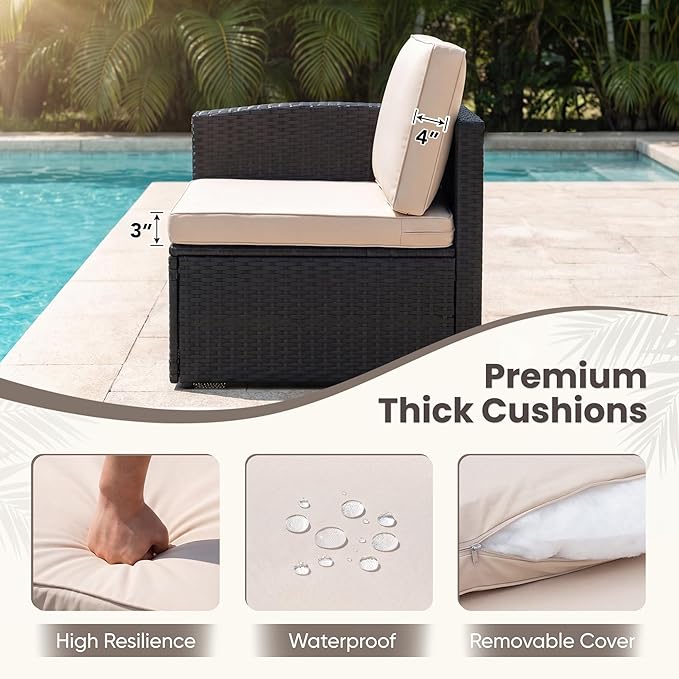 Devoko Patio Sofa,Outdoor Furniture Set 4 Pieces,Wicker Sectional Couch with Glass Desktop and 75.9in Wide Backrest for Backyard, Deck,Porch & Poolside(Black)