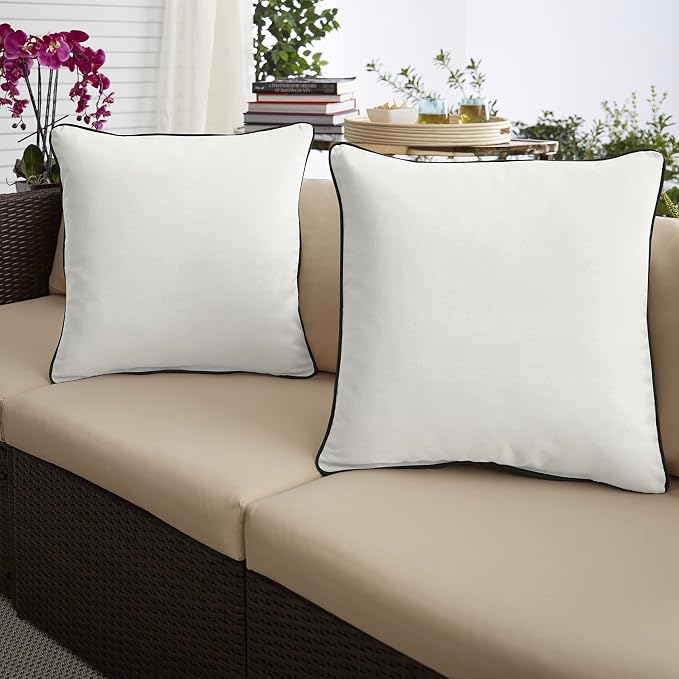 Mozaic Company Sunbrella Indoor/ Outdoor Corded Pillows, Canvas Natural and Canvas Black, Set of 2