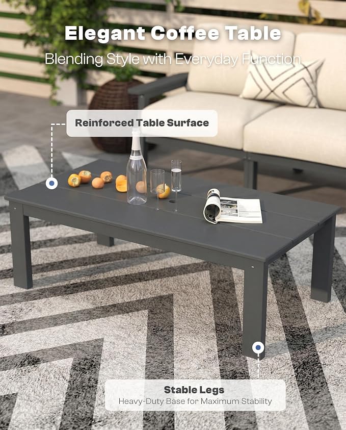 Patio Furniture Set 8 Seats, HDPE Outdoor Sectional with Beige Washable Thick Cushions, Coffee Table, Patio Conversation Sets for Lawn, Garden, Porch, Balcony, Deck (Grey Frame)